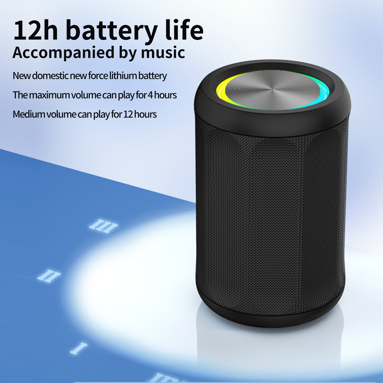 Portable IPX6 Waterproof Bluetooth Speaker with RGB Rhythm Lights, Up to 12H Playtime Compact Outdoor Wireless Speaker for Camping Beach