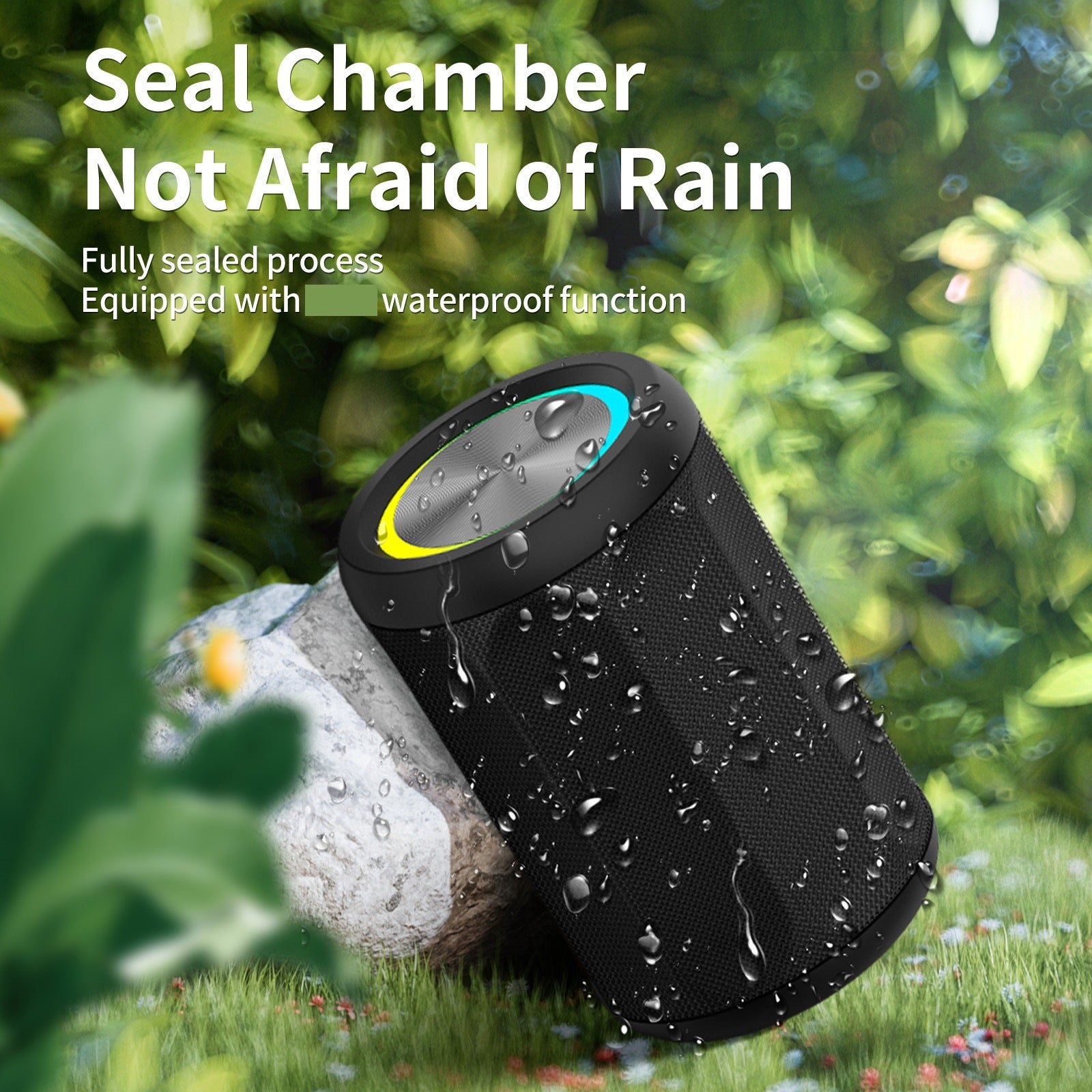Portable IPX6 Waterproof Bluetooth Speaker with RGB Rhythm Lights, Up to 12H Playtime Compact Outdoor Wireless Speaker for Camping Beach