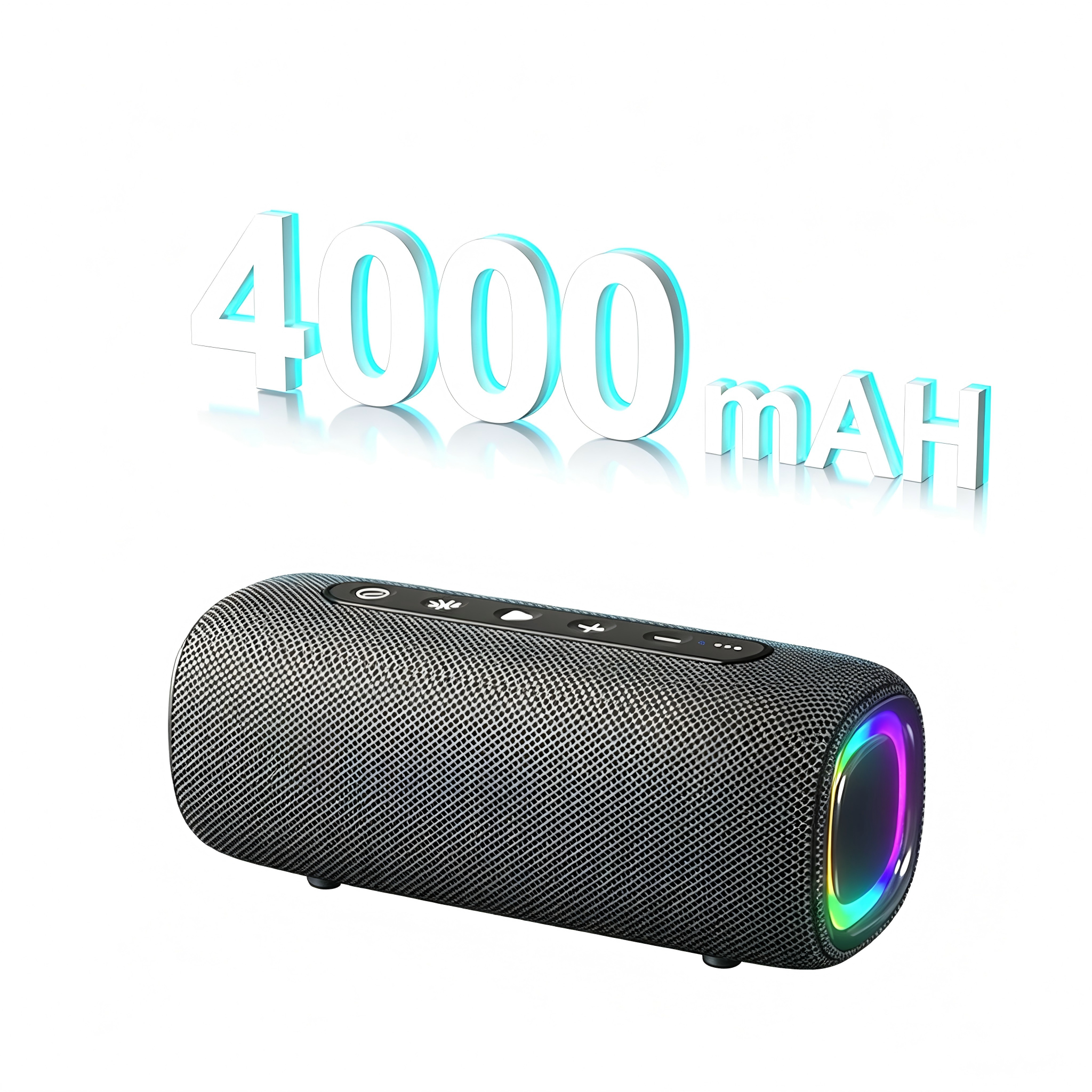 Portable IPX6 Waterproof Bluetooth Speaker with RGB Dynamic Light, Dual Driver Deep Bass, 4000mAh Battery 10H Playtime Outdoor Wireless Speaker
