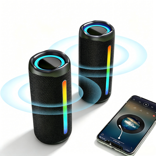 16W IPX5 Waterproof Portable Bluetooth Speaker with RGB Light, TWS Wireless Pairing, 10H Playtime Bicycle Mountable Outdoor Speaker for Camping Cycling
