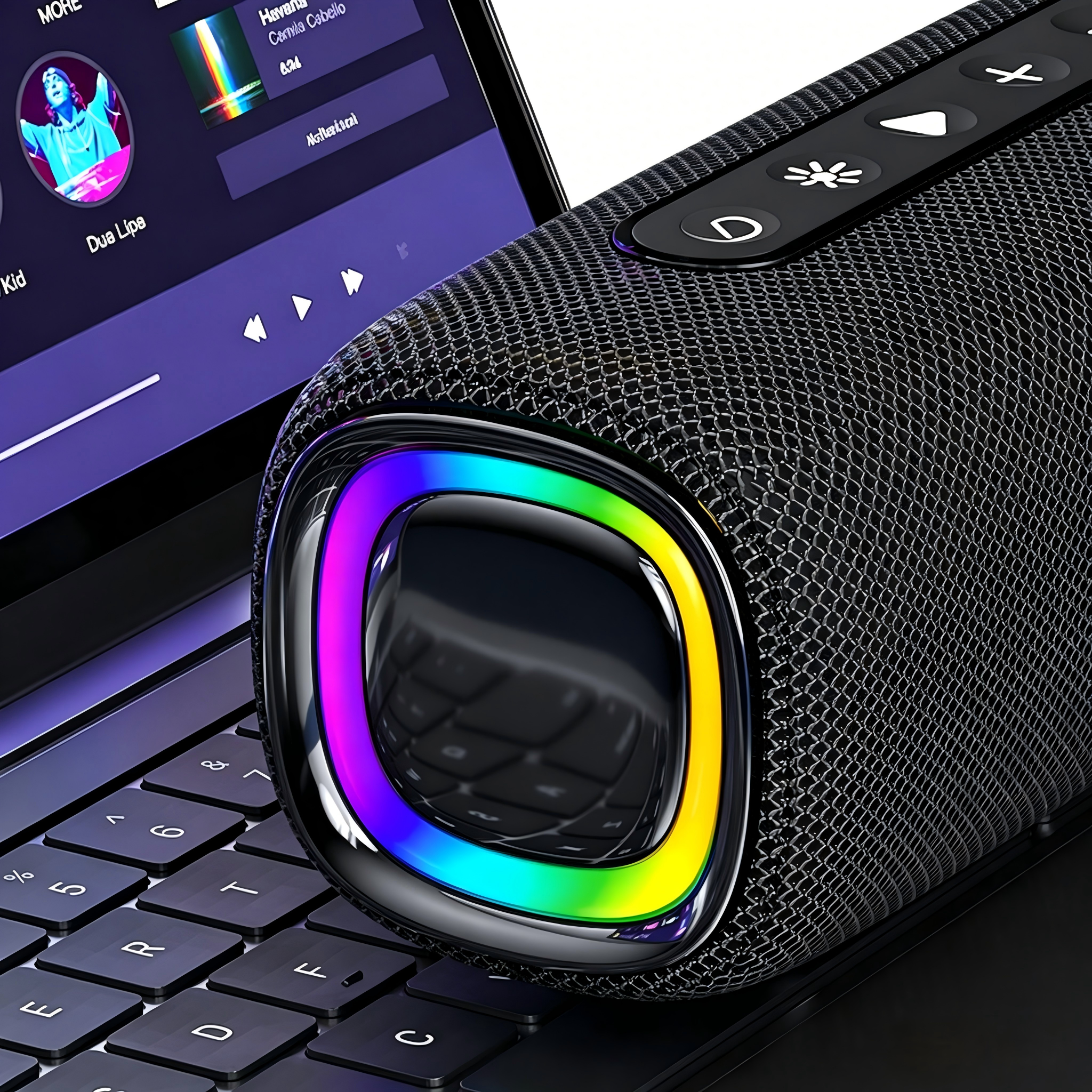 Portable IPX6 Waterproof Bluetooth Speaker with RGB Dynamic Light, Dual Driver Deep Bass, 4000mAh Battery 10H Playtime Outdoor Wireless Speaker